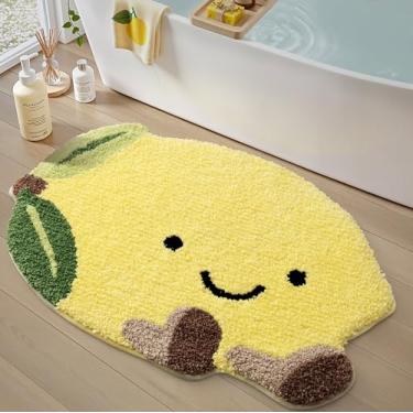Imagem de LUMI Tapetes de banheiro fofos, tapete de frutas engraçado, tapete de banho amarelo macio de pelúcia, absorvente, antiderrapante para banheiro, pia de cozinha, quarto, quarto infantil e sala de estar