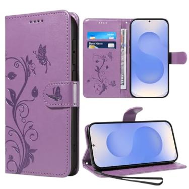 Imagem de VANKI Capa de couro compatível com Samsung Galaxy S25 capa flip carteira PU capa para celular Galaxy S24 couro e suportes integrados e 3 compartimentos para cartão para Samsung S25/24 (Roxo)