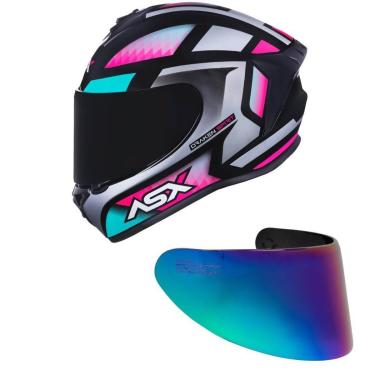 Imagem de Capacete ASX Draken Spirit Preto Tiffany e Prata Mais Viseira Camaleão-Feminino