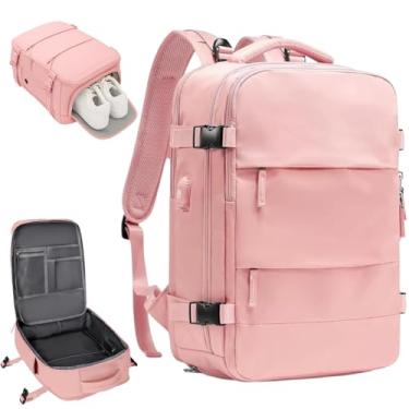 Imagem de Mochila De Viagem Grande Unissex Com Porta USB Compartimento Para Tênis Bolso Para Itens Úmidos Alças Acolchoadas Multiuso Trabalho Academia Fim De Semana (ROSA)