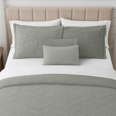 Imagem de Clara Clark Colchas Queen Size – Conjunto de colcha para todas as estações, conjunto de cama leve de trama Pinsonic – Conjunto de colcha Queen de 7 peças com fronhas, London Fog – Queen Ellipse