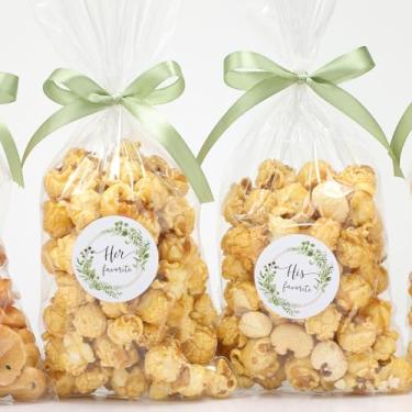 Imagem de Chivertion Conjunto de 100 adesivos favoritos dele com sacos de pipoca, sacos de biscoito para chá de panela, lembrancinhas de casamento, embalagem de doces (verde, fita)