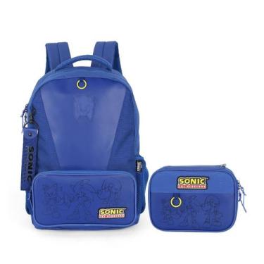 Imagem de Kit Mochila Costas e Estojo Escolar Juvenil Sonic - Luxcel, Azul