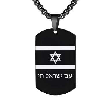 Imagem de XHMAOYI Am Yisrael Chai com pingente de bandeira israelense colar hebraico para Israel Lives Dog Tag Colares