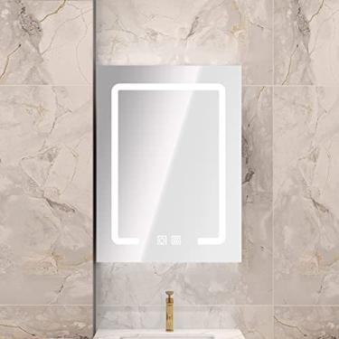 Imagem de SPXMQSS Armário de espelho de banheiro, armários de banheiro com luzes, desembaçamento inteligente com prateleira de vidro removível, armário de banheiro de LED com luzes espelhadas de escurecimento