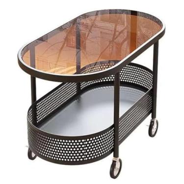 Imagem de Yadlan Mesa de centro moderna com rodas, mesas laterais ovais de armazenamento, mesa de canto para sala de estar, sala de estar, sala de estar, sala de estar, quarto, estilo B, 70 x 40 x 55 cm