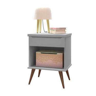 Imagem de Mesa de Cabeceira 1 Gaveta 1 Nicho Valência Cinza Acetinado - ÉdeCasaMóveis