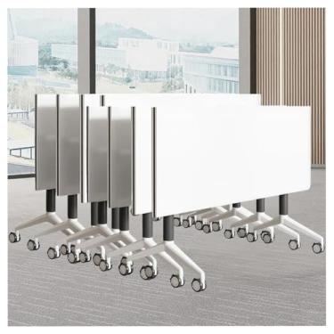 Imagem de SPXMQSS Mesa de conferência dobrável, mesa de reunião móvel dobrável com rodas, design que economiza espaço para casa, escritório, sala de conferências, treinamento, 8 peças 140 x 60 x 75 cm