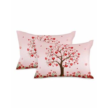 Imagem de Capas de almofada de dia dos namorados 50 x 30 cm conjunto de 2 capas de almofada decorativa com flor rosa vermelha romântica rosa para sofá, quarto, cadeira lombar