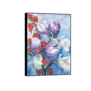 Imagem de Pintura de arte de parede de flores - imagem de decoração vintage - magnólias - impressões em tela de moldura preta para sala de estar 50 x 70 cm 20 x 27 pol
