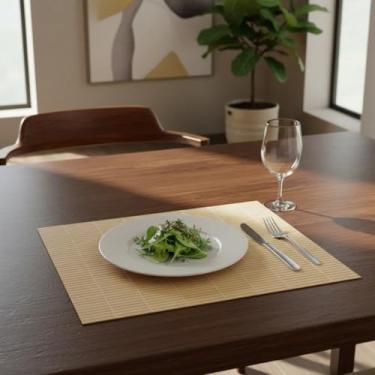 Imagem de Jogo Americano de Mesa Bambu Retangular 45x30cm Kit 4 Lugares – Sousplat Suplast Jantar Natural, Lavável, Para Cozinha, Sala de Jantar ou Decoração Mesa Posta (Bege)