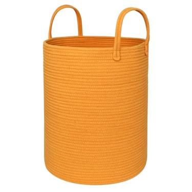 Imagem de MEGASKET Grande cesto de roupa suja laranja, 38 cm x 45 cm de altura, armazenamento de cobertor, sala de estar, caixa de brinquedo de corda de algodão GG para organização, cesto de roupa de bebê