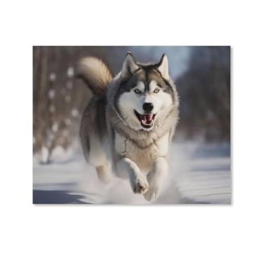 Imagem de HouLaiZhe Pôster de animal lobo engraçado correndo bonito lona parede estética pôsteres decoração de sala de parede impressões galeria sala decoração de parede para quarto sala de estar escritório