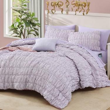 Imagem de BLOOMHAVEN Conjunto de edredom completo – Conjunto de cama floral bufante clássico rosa para todas as estações, cama de fazenda chique gasto em uma bolsa completa com edredom fofo de flores