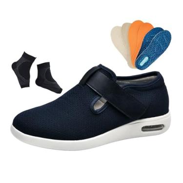 Imagem de Sapatos Fascite Plantar Homem, Calçado Masculino Ajustável ​​e Respirável ​​para Artrite Edema E Pés Inchados Para Diabéticos, Ténis Caminhada Com Inchaço, Polegar Valgo(Dark blue,37 EU)