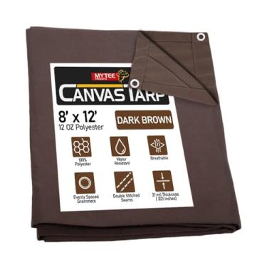 Imagem de Mytee Products Lona Marrom Escura De 8' X 12' 12 Oz Com Ilhós - Resistente À Água Para Serviços Pesados, Capa Multiuso Cobertura Barraca, Teto, Camping, Caminhões E Carga