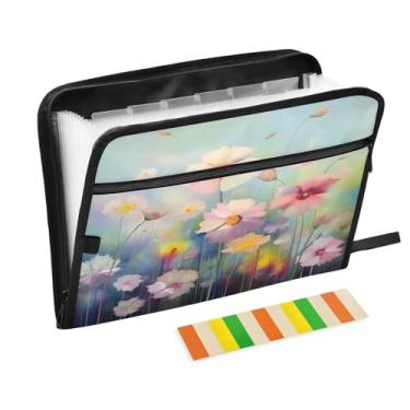 Imagem de Wassud Acordeão de flores coloridas organizador de arquivos de papel A4 pastas de arquivo de documentos com etiquetas pasta de arquivo expansível 13 bolsos