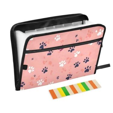 Imagem de CEBUGI Pasta expansível de 13 bolsos, impermeável, sanfonada, organizador de arquivos com etiquetas tamanho A4, organizador de documentos de papel para escola, material de escritório, pegadas de