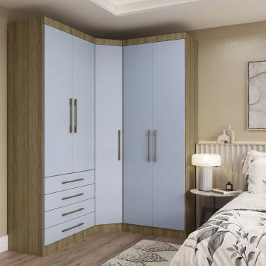Imagem de Guarda Roupa De Canto 3 Peças 5 Portas 4 Gavetas Paris Luciane Móveis Avelã Pf-grey Sky Pf