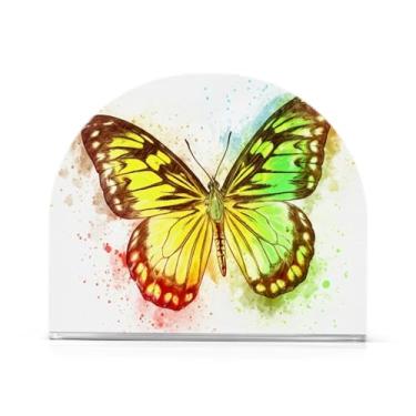 Imagem de Qilmy Lindo porta-guardanapos de borboleta verde, porta-guardanapos de acrílico transparente para mesa, suporte de guardanapo de coquetel de papel de seda para cozinha, dispensador de guardanapos de