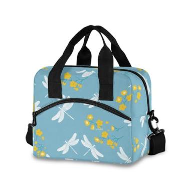 Imagem de Burbuja Lancheira térmica com flores de libélulas para mulheres e homens, lancheira portátil com alça de ombro removível, lancheira para viagem, piquenique, escritório, trabalho