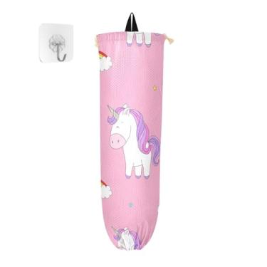 Imagem de xigua Unicórnios Suporte de parede para saco de plástico com cordão, pacote com 2, organizador de sacolas de compras reutilizáveis para bolsas, meias, roupas íntimas e gravatas