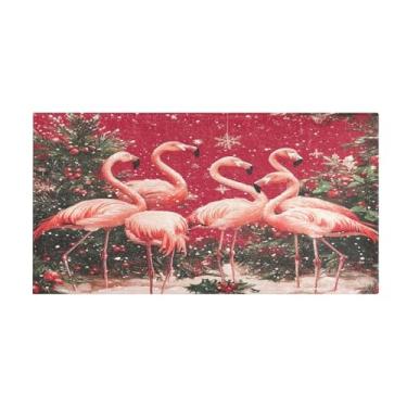 Imagem de Burbuja Tapete de corrida de Natal flamingo de pelúcia antiderrapante tapete de borracha para corredor, quarto, sala de estar, decoração de entrada, lavável na máquina, 51 x 99 cm
