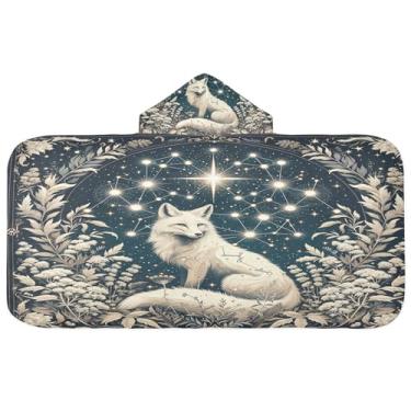 Imagem de Burbuja Toalha de banho com capuz Wolf at Night para crianças, toalha de praia de pelúcia macia absorvente para meninas e meninos 3-10 anos, 61 x 127 cm