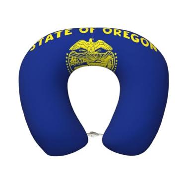 Imagem de Travesseiro de pescoço leve com estampa de bandeira do estado de Oregon em forma de U e espuma viscoelástica para aviões