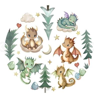 Imagem de Andrain Pratos de chá de bebê de dragão de 18 cm, 50 peças de pratos de sobremesa descartáveis decorativos de aniversário de dragão, pratos de papel para chá de bebê e meninos