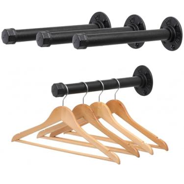 Imagem de Suporte de parede para roupas, rack de roupas de tubo industrial para pendurar roupas, rack de ferro fundido resistente para organizadores de guarda-roupa, varões de armário DIY (preto, pacote com 4