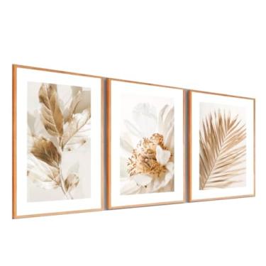 Imagem de Quadros Decorativos Folhagem Dourada Com Moldura Grande Sala e Hall(40X60 cm,Moldura Madeira)