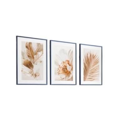 Imagem de Quadros Decorativos Folhagem Dourada Gold Moldura 40X60 cm Sala Grande Moderno(Moldura Preta,40X60 cm)