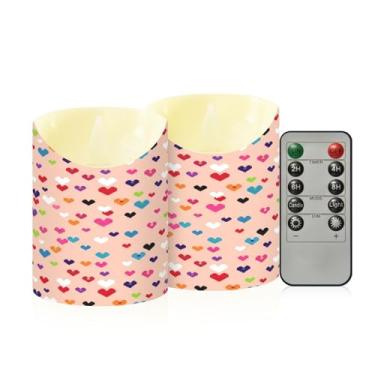 Imagem de Wassud Pacote com 2 velas sem chama de coração pixel dia dos namorados com controle remoto, velas realistas cintilantes com temporizador, velas decorativas para Natal, casamento, festa, decoração de