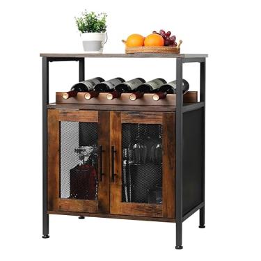 Imagem de Aparador Bar para Adega e Cervejeira Ferro Industrial e Mdf, Bar, 79 * 60 * 34CM, Armário para Vinhos Vintage, Armário de Br de Vnhos com Rck de Vnho Dstacável