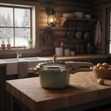 Imagem de Panela de Pressão 4,2L para Indução, Alumínio Resistente, Antiaderente, Travas de Segurança, Tampa com Válvula, Cozimento Rápido e Seguro, Cor Cinza