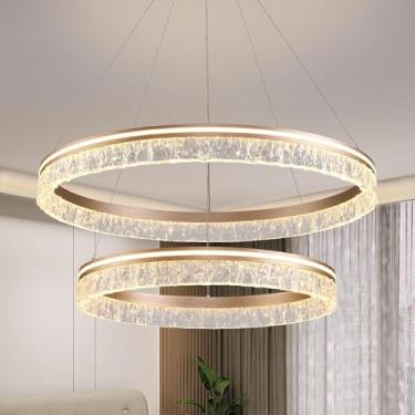 Imagem de Lustre LED moderno com controle remoto, luminária grande para sala de estar com pé direito alto, dimerizável, pendente, luminária suspensa redonda adequada para ilha de cozinha, sala de jant