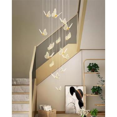 Imagem de Lustres de LED para Hall de Entrada, Sala de Estar, Pé Direito Alto, Lustre de Acrílico em Formato de Borboleta, Luminária Pendente Grande para Teto, Luminária Moderna para Sala de Jantar, C