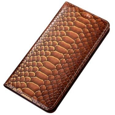 Imagem de LTLMYDAM Capa flip para Xiaomi 17 Pro Max/17 Pro/17, capa carteira de couro genuíno feita à mão, capa de telefone fólio brilhante e antiqueda, marrom, 17