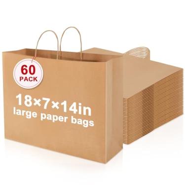 Imagem de Maitys 60 sacos de papel extragrandes de 45 x 35 x 18 cm com alças, sacos kraft a granel para negócios, mercadorias, presentes, compras, lojas de varejo, festa de aniversário, cor marrom para vários