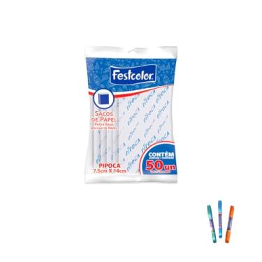 Imagem de Kit Saco de Pipoca Festcolor 7,5cm x 14cm com 50 Unidades e Fita Cetim 7mm x 10 Metros