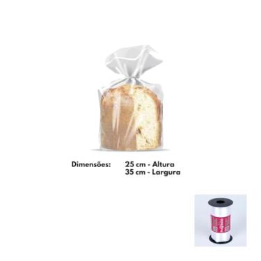 Imagem de Kit Saco Para Panetone 25x35 500g C/10 E Fita Cetim Rolo 7mm X 100mts