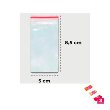 Imagem de Kit Saco Zip 5x8,5cm 100 Unidades Com Fita Cetim 38mmx10mts