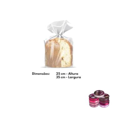 Imagem de Kit Saco Panetone 25x35cm 500g com 10 Unidades e Fita Cetim 22mm x 50mts