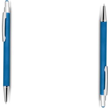 Imagem de Caneta esferográfica em metal escrita em azul com detalhe em dourado rosé. Refil tipo parker e ponta touch emborrachada Design moderno (Kit 2 Azul ;)