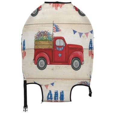 Imagem de Joisal Capa protetora de bagagem de caminhão vermelho com desenho vintage, antiarranhões, itens essenciais especiais para viagens e férias,, Caminhão vermelho de desenho vintage, XL, Fits 29-32 Inch