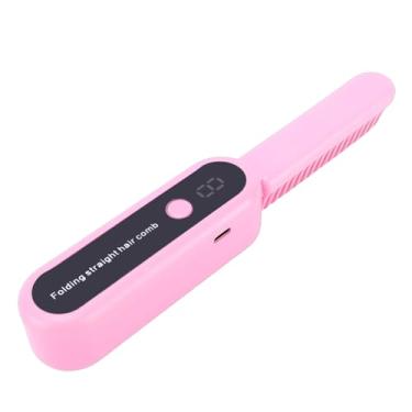 Imagem de ZJchao Mini Escova Portátil Sem Fio Anion Alisadora de Cabelo Dobrável Recarregável 9 Configurações de Temperatura para Viagens Uso Diário Material ABS (Rosa)