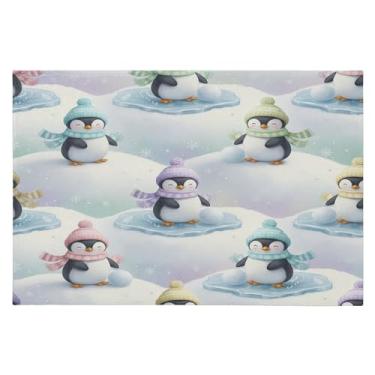 Imagem de Wassud Tapete de porta de pinguins de inverno 61 x 89 cm, tapete de área lavável antiderrapante com suporte de borracha, tapete macio e macio para sala de estar, quarto, entrada, entrada