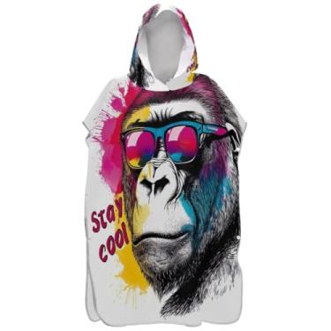 Imagem de Joisal Engraçado Aquarela Gorila Surf Poncho Trocador Adulto Com Capuz Toalha de Praia Estampado Vestível Homens Mulheres Poncho com Capuz