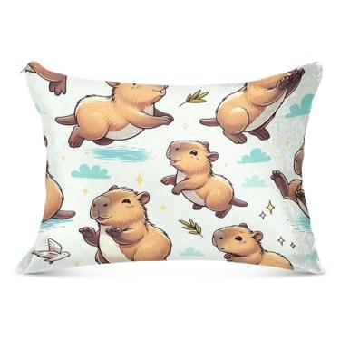 Imagem de Linda fronha decorativa de capivara poliéster padrão Queen King travesseiros corporais bonitos e macios para cama, tamanho Queen, 50,8 cm x 76,2 cm